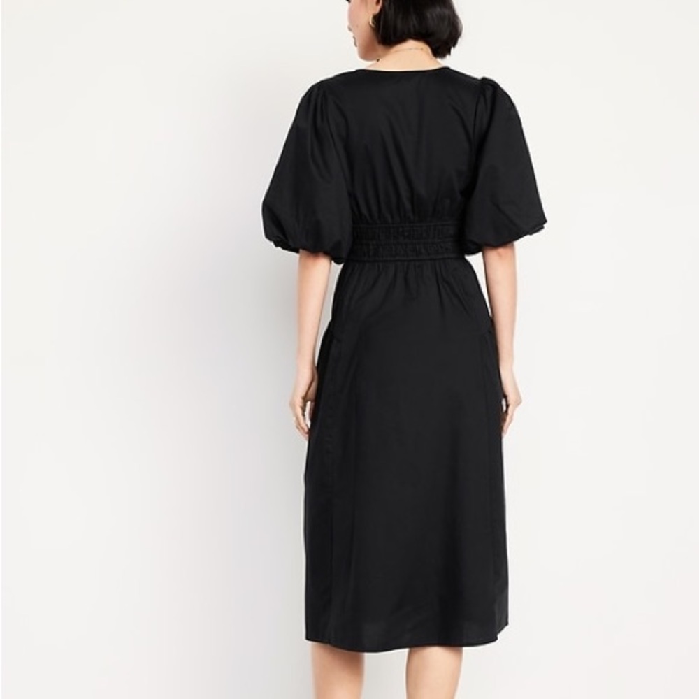Old‎ Navy Waist Defined Puff Sleeve Midi Dress Black New Sz XL - Picture 2 of 11